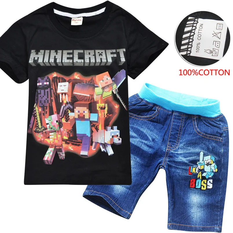 

Boys Clothing Sets 2019 New Summer Children Clothing Fashion Cotton Material Baby Boys Minecraft Pattern for Kids Girls Clothing