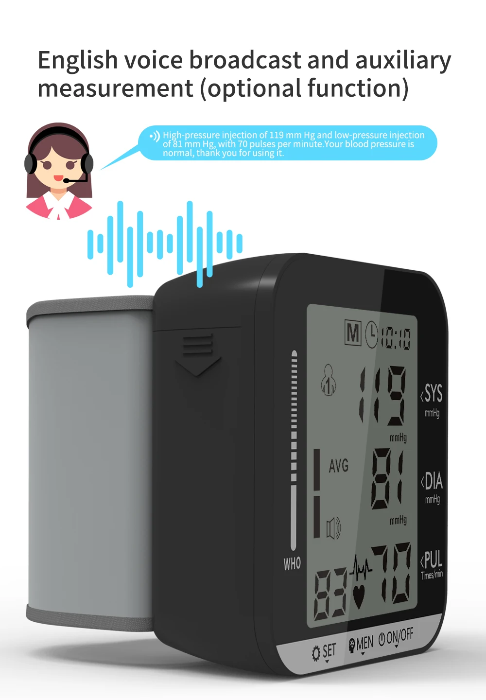 KUIZOU Wrist Blood Pressure Monitor PulseHeart Beat Rate Meter Device Medical Equipment Tonometer BP Mini Sphygmomanometer 4