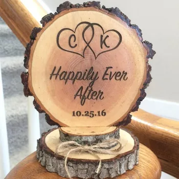 

Personalized Wooden Wedding Table Signs Custom Rustic Wood Chips Cake Topper Customized Initials happily ever after stand sign
