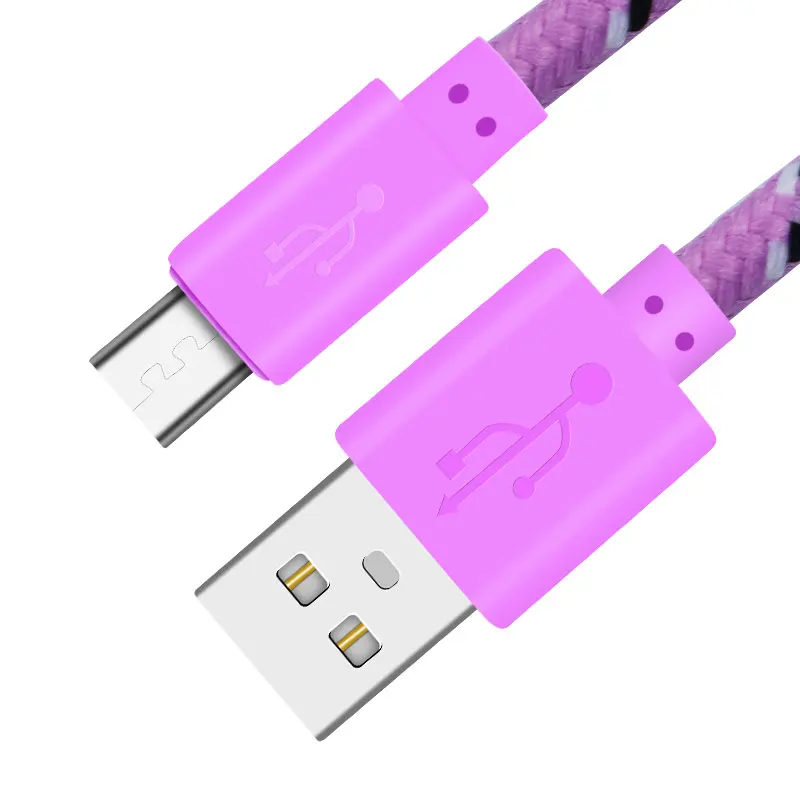 Быстрый USB 1 м 2 м 3 м нейлоновая оплетка Micro USB кабель для samsung Galaxy S7 6 Xiaomi htc LG NokiaTablet кабель для передачи данных зарядный Шнур зарядное устройство - Цвет: Pink