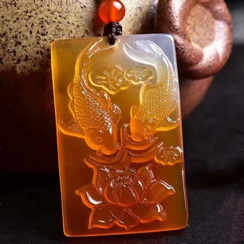 

Natural Red White Chalcedony Two Fish Pendant Jewelry Lucky Exorcise evil spirits Auspicious Amulet Jade Pendant Fine Jewelry