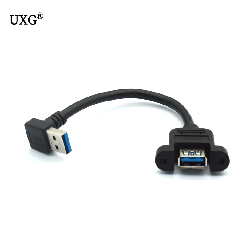 

USB 3.0 Extension Cable Down Angled Male to Female extender cable cord Dual Shielded w/Screw Panel Mount 15cm