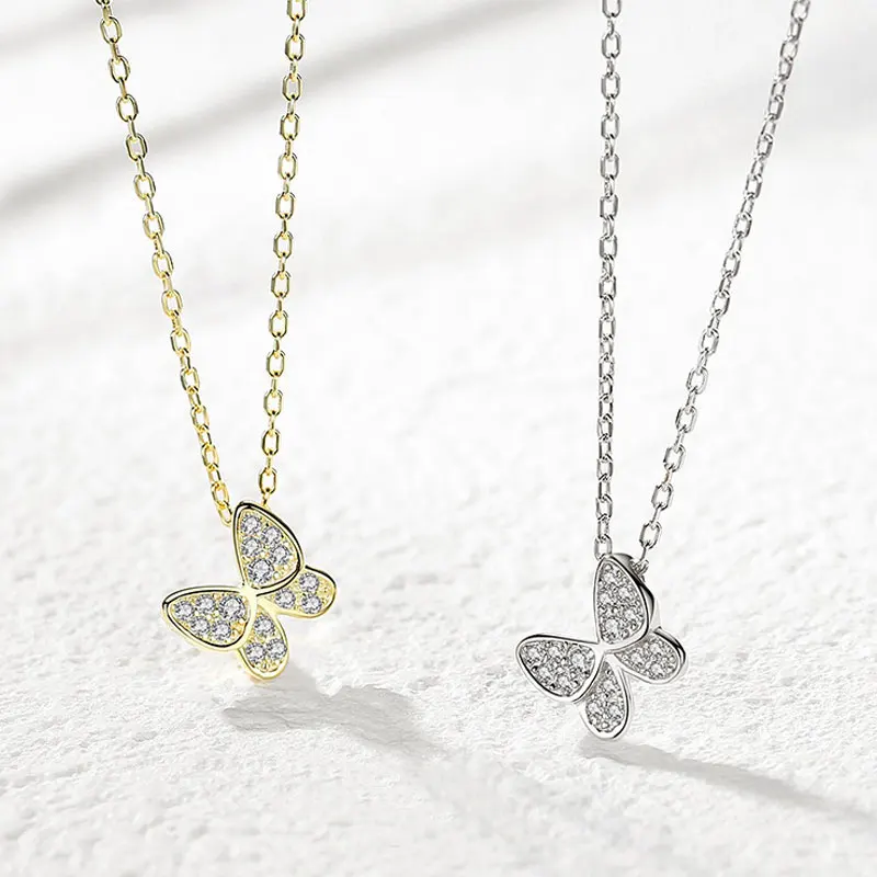 Charm Butterfly Crystal Rhinestone Pendant Necklace Sweater Chain Women Jewelry 