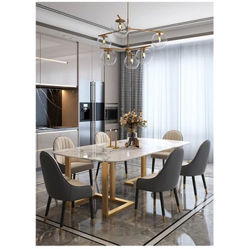 

Marble rectangular Nordic style dining table and chair
