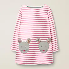Little maven/Брендовое осеннее детское платье; новая одежда для маленьких девочек; хлопковые платья в полоску с аппликацией животных для девочек
