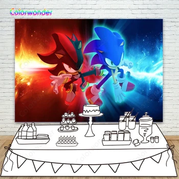 

Red Shadow the Hedgehog Vs Blue Sonic Photo Backgrounds For Children Boys Birthday Party Supplies Banner Photography Backdrops