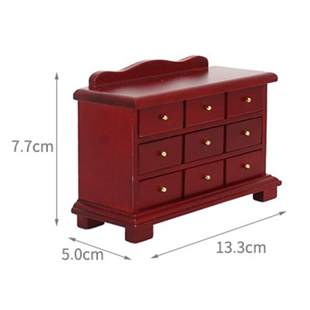 1/12 Dollhouse Miniature Table Chair Cabinet Wooden Furniture Set (Wood Color)