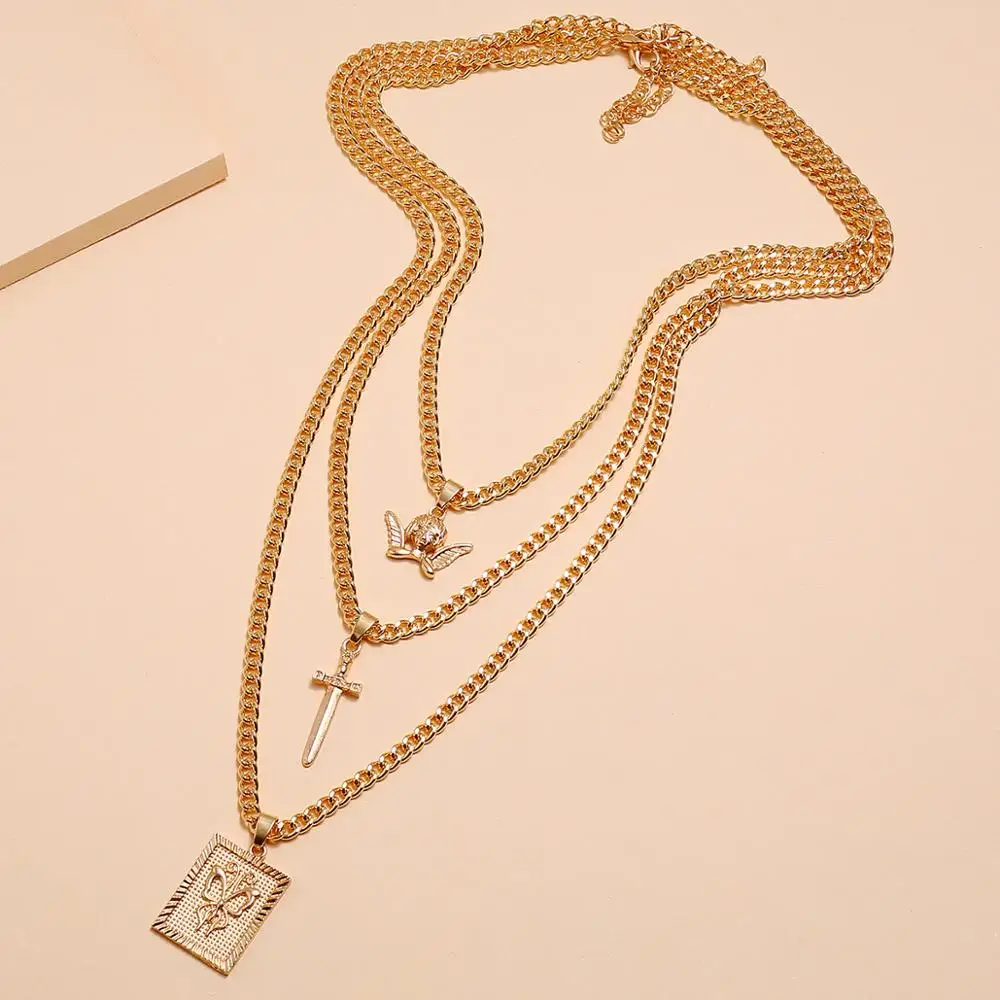 Sederhana Rantai Sweater Malaikat Pedang Belati Butterfly Kalung Multilayer 3 Piece Suspensi Liontin Rantai Di Leher Perhiasan Rantai Kalung Aliexpress