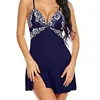 Black Red Blue Sexy Deep V Women Lace Slit Backless Summer Nightgown 1