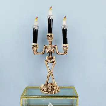 

Battery Operated 3-Tier Candelabra Led Window Candle Light Wax Dipped Flameless Skull Candlestick Halloween Party Decoration