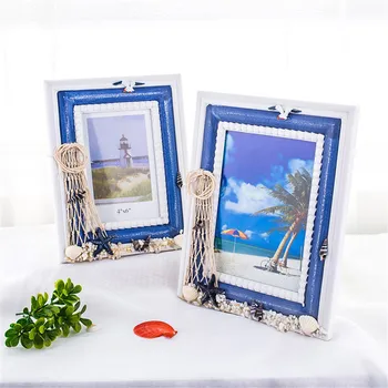 

Retro 6 inch 7 inch Mediterranean style creative photo frame decoration home accessories white blue frame