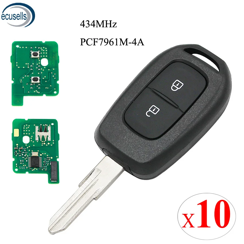 10PCS/LOT, New Remote key 2 Button 434MHZ with 4A PCF7961M Chip for Renault Sandero Dacia Logan