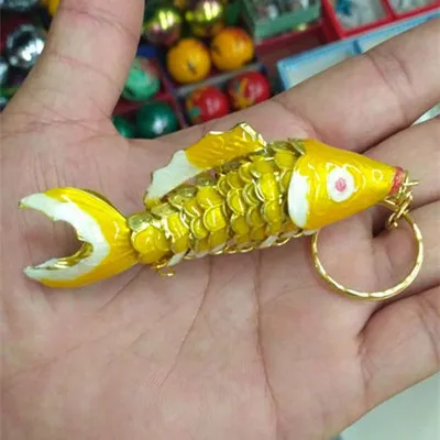 Эмаль 7,5 качели животное Золотая Рыбка брелок рыба брелки китайская перегородчатая эмаль брелки для ключей автомобиля сумка аксессуары этнический подарок - Цвет: Золотой