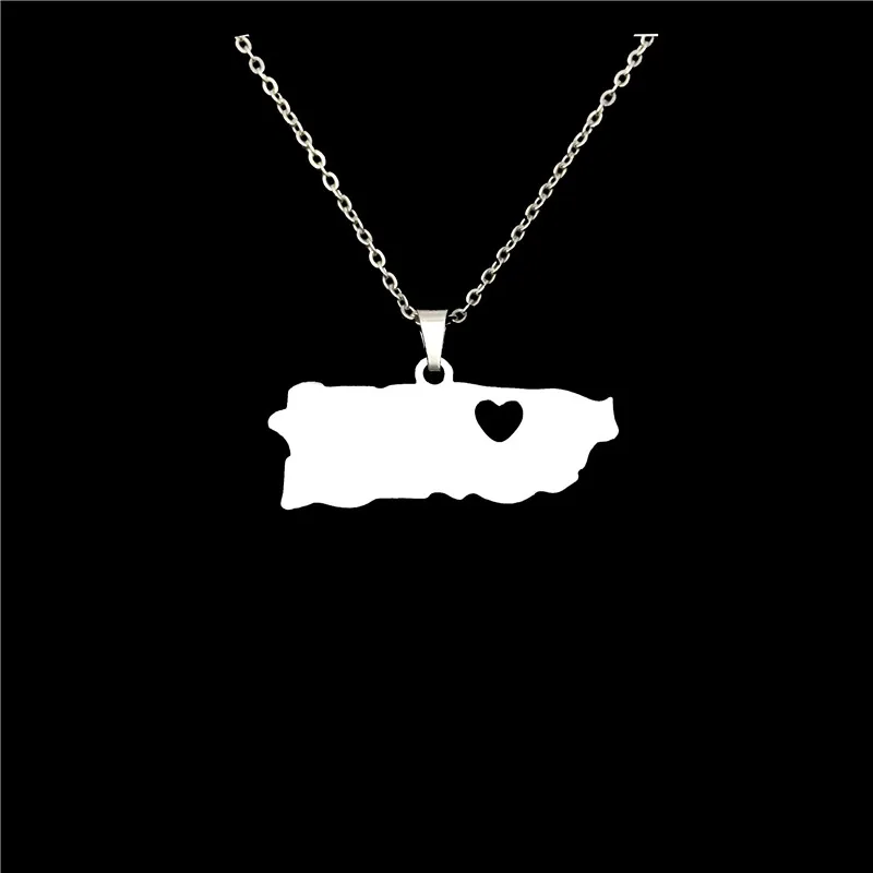 Fashion Stainless Steel Necklace Puerto Rico With Heart Map Pendant Necklaces For Women Statement Jewelery Ricans Gift | Украшения и