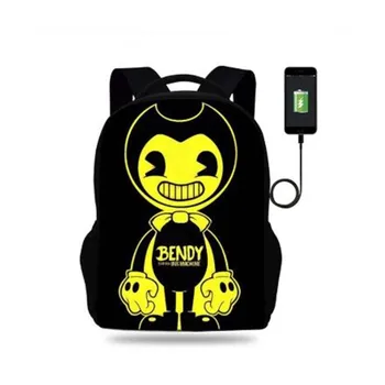 

17inch Cartoon Bendy Print USB charge backpack Kids Children School Bag For teenager Boys&Girls Travel backpack Mochlia