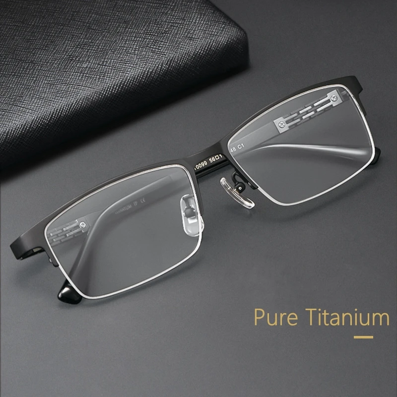

Pure Titanium Half-Frame Glasses Men's Myopia Prescription Glasses Ultra-Light And Super Elastic Legs Optical Glasses HT0099