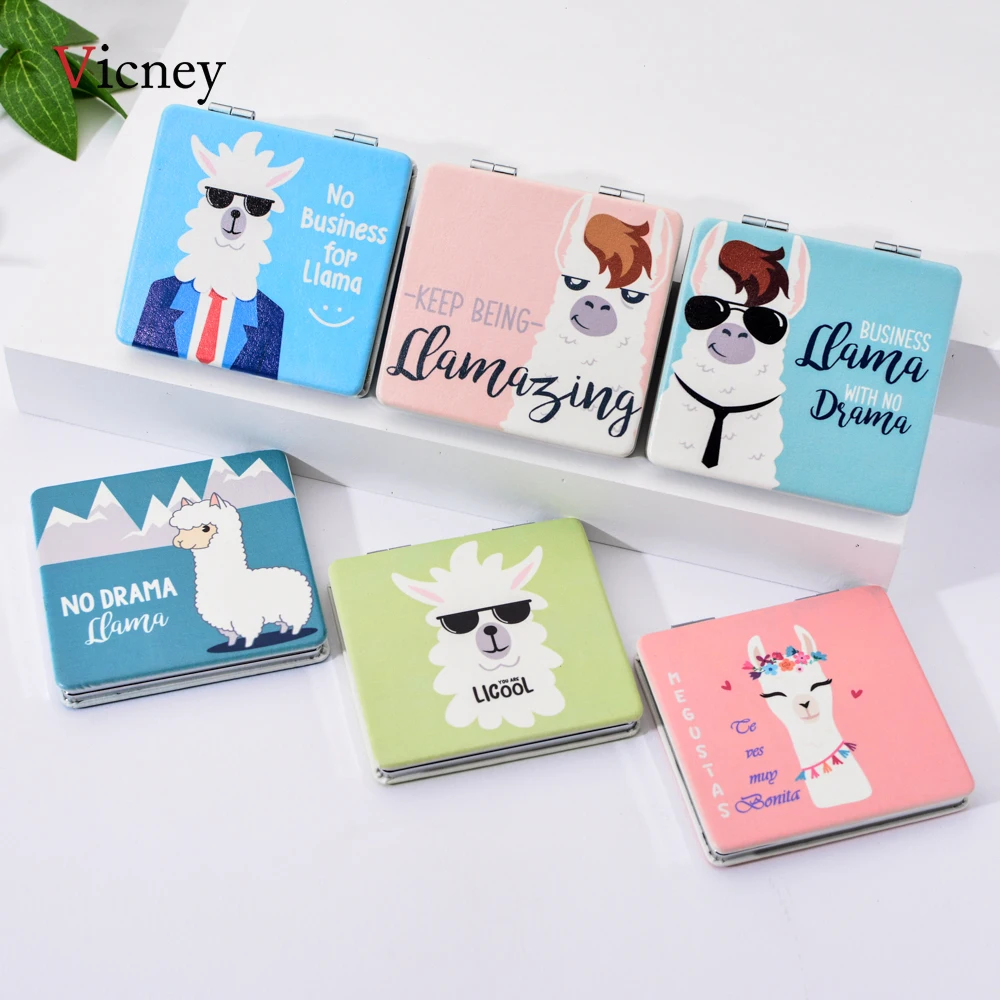 

Cute Camel Alpaca Mini Mirrors Female Portable Pocket Square PU Mirror Gift Fashion Personality Folding Maquillage Accessories