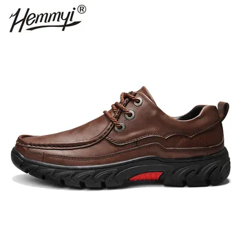 

Genuine Leather Soft Bottom Outdoor Male Walking Shoes Men's Hiking Shoes Drive Breathable Travel Shoes Black Big Size38-48