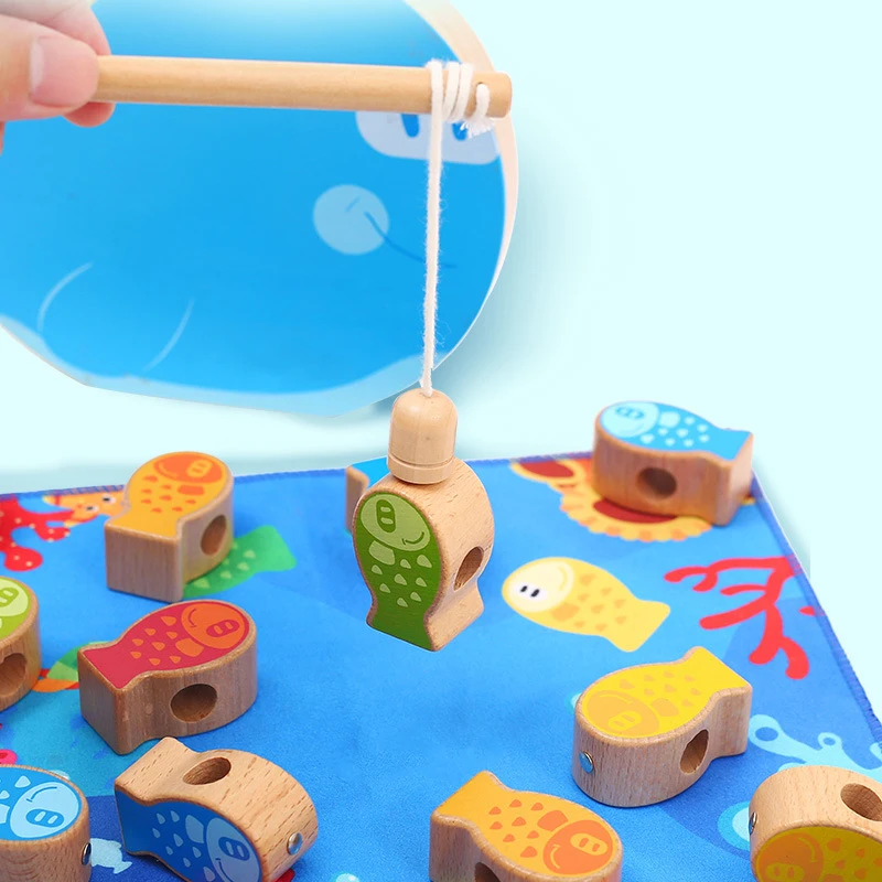  Baby Wooden Montessori Toys Multifunction Balancing Frame Fishing Beading Wood Blocks Toy Kids Stri