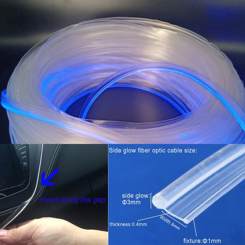 3 Meters Plastic Fiber Optic Cable Light Guide Strip For Car Car