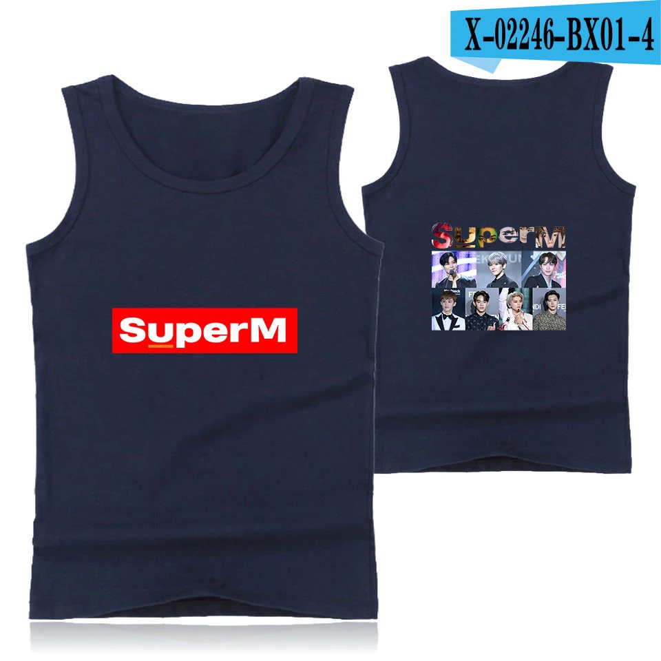 SuperM fashion Cool Hipster casual comfortable Popular Summer SuperM O-neck Summer Sleeveless Men/Women Streetwear - Цвет: Белый