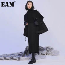 [EAM] черная плиссированная короткая юбка средней длины с высокой эластичной талией, женская модная одежда, Новинка весна-осень, 1N396