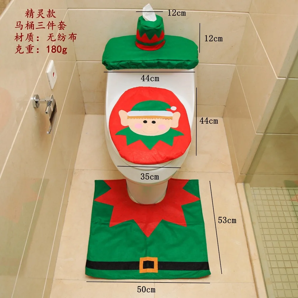 3pcs Christmas Decorations for Home Bathroom Toilet Seat Cove Paper Rug Natal Christmas Ornaments Santa New Year Decor navidad