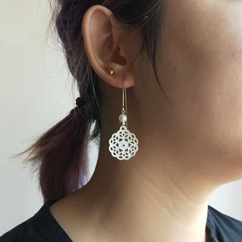 

LiiJi Genuine Freshwater Pearl Shell Charm 925 Sterling Silver Earrings Handmade Drop Earrings Delicate Jewelry For Women Gift