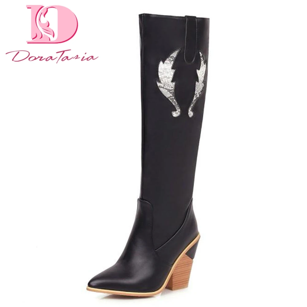 

Doratasia 2020 Brand Design Big Size 46 print western boots Women Shoes Woman High Heels Shoes riding Boots