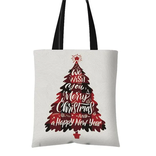 

Reusable Canvas Christmas Shipping Bag Red Cartoon Old Man Snowman Candy Tote Child Gift Bag Large Capacity Shoulder Bag