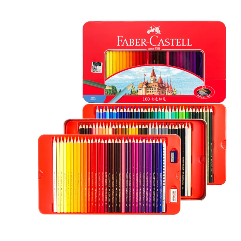 FABER CASTELL 100 Colors Oil Castle Color Pencil Tin Box Set Vibrant Colors  lapis de cor For Coloring Books School Art Supplies