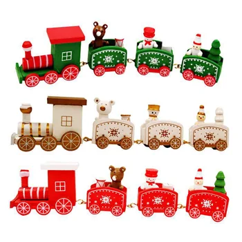 

4 Section Gift Christmas Train Sets 1Pcs New Year Xmas Mini Version Model Vehicle Toys Wooden Trains Decoration Gift