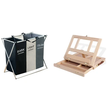 

1Pcs 3 Sections Foldable Wash Clothes Dirty Storage & 1Pcs Desktop Wood Table Easels for Painting Artist Kids Drawer Box