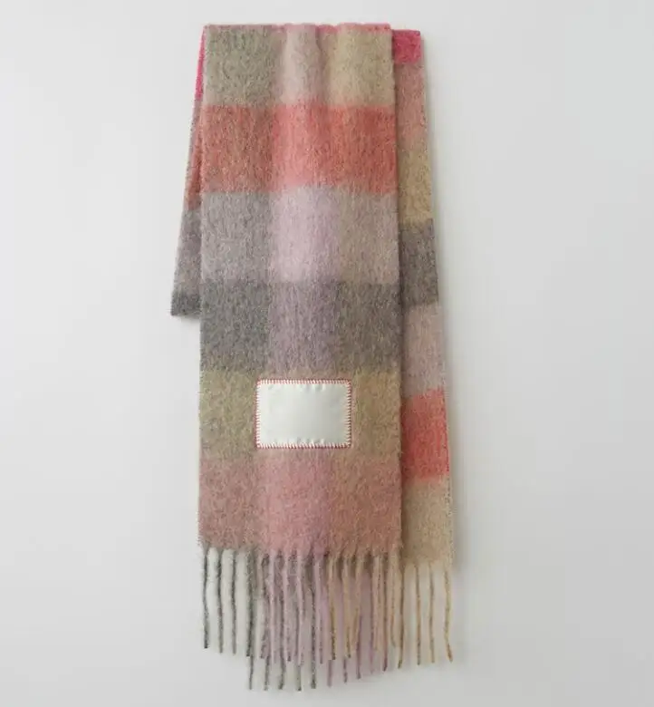 Осень зима мужской и женский шарф из шерсти Альпака радужные Квадратные Цветные Шарфы с кисточками 4 цвета - Цвет: Розовый