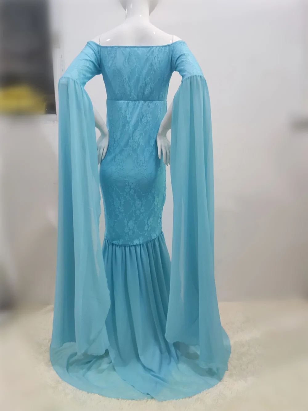 Mermaid Maternity Photography Props Dresses Lace Long Pregnancy Dress Ruffles Pregnant Women Maxi Maternity Gown For Photo Shoot (3)