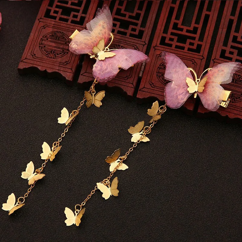 QIANJI Hanfu головной убор аксессуары для костюма шпилька Hanfu ювелирные аксессуары бабочка кисточка ювелирные изделия - Цвет: Y107-2-J