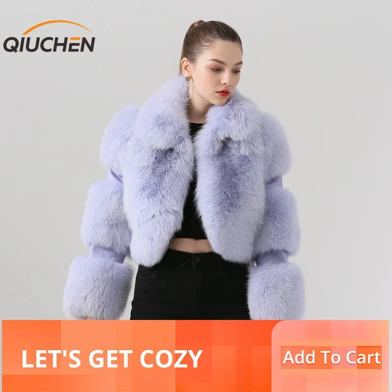 

QIUCHEN PJ19020 2019 new arrival women fox fur short coat with real leather fashion model Free shipping