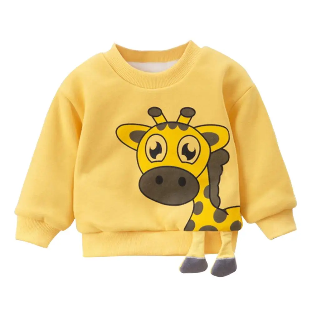Цвет: желтый Thick Cartoon Deer Hoodies Excellent Durable Cotton Fabric Process Kid Baby Boy Girl Fleece Children Toddler Sweatshirts - Цвет: Цвет: желтый