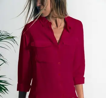 

Autumn and winter new style casual lapel long-sleeved shirt maa1 pocket shirt top women's clothing KK9900-01-05