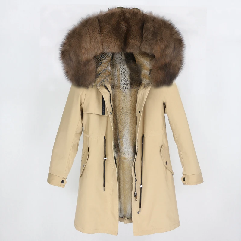 beige brown OFTBUY натуральный Лисий мех воротник парка с капюшоном зимняя куртка женская натуральный кроличий мех внутри Толстая теплая верхняя одежда Уличная Роскошная - Цвет: beige brown