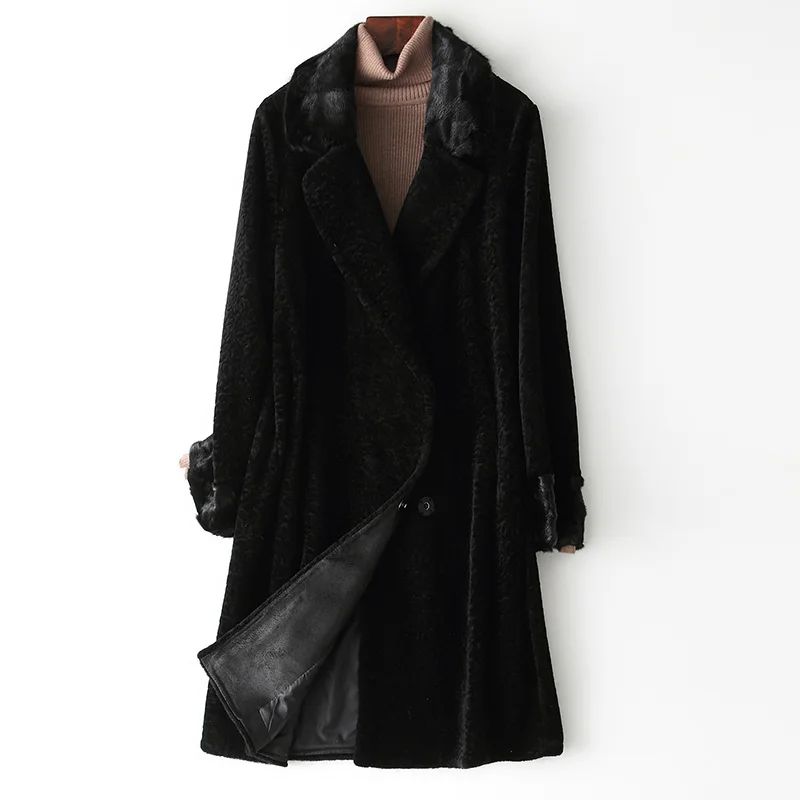 

Mink Fur Collar Wool Jacket Autumn Winter Coat Women Clothes 2019 Real Fur Coat Korean Vintage Sheep Shearling Tops ZT3757
