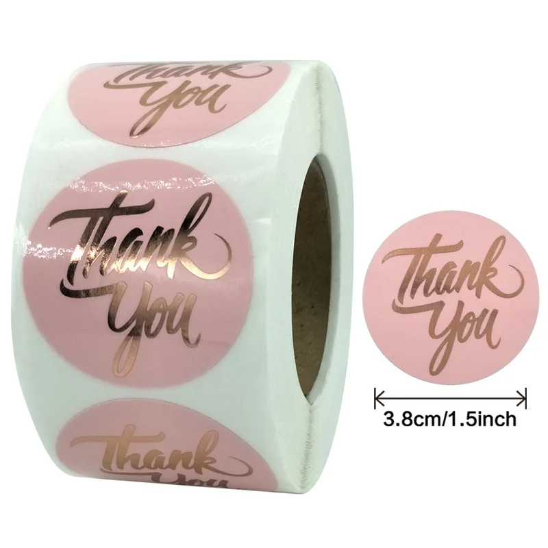 

1.5 Inch/500pcs Novel Waterproof Light Pink Gold Foil Thank You Stickers Scrapbook Business Envelope Gift Decor Sealing Labels