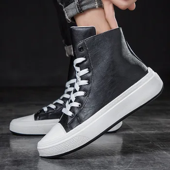 

Net red high-top sneakers men new soft leather platform shoes men's straps high-top casual shoes men's and women's shoes