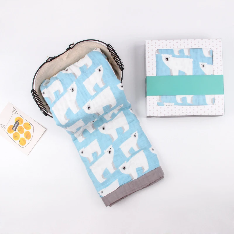 Four-layer polarbear New Cotton Baby Blankets Newborn Soft Organic Cotton Baby Blanket Muslin Swaddle Wrap Feeding Burp Cloth Towel Scarf Baby Stuff - Цвет: Four-layer polarbear