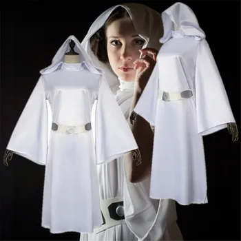 

Cosplay Princess Leia Organa Solo Cosplay White Long Dress Wig set Woman Star Wars: The Rise of Skywalker Costumes Halloween