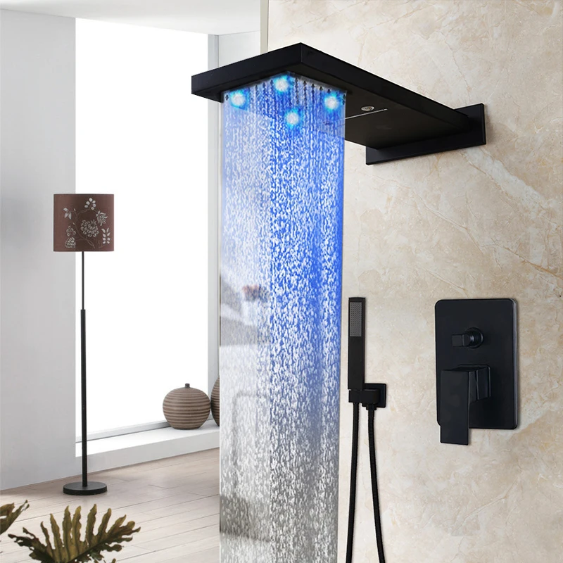 Black Shower Set KEMAIDI смеситель для ванной комнаты черный бронзовый дождевой Душ кран для ванны настенный смеситель для ванной душевой кран душевой набор - Цвет: Black Shower Set