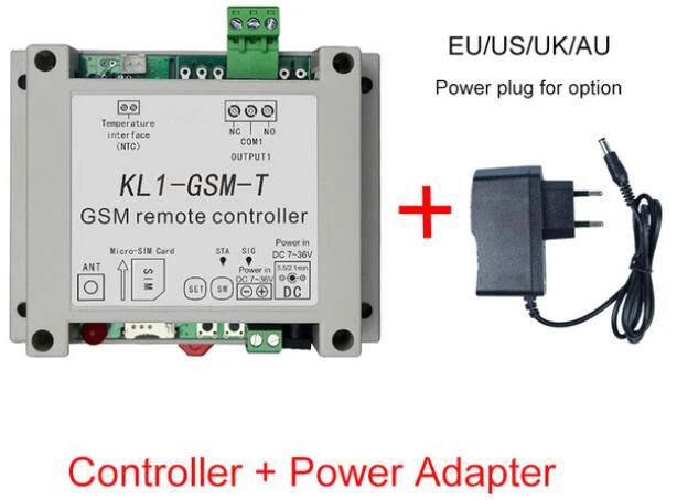 Умный GSM реле управления Лер датчик температуры SMS вызов дистанционное управление домашней автоматизации выключатель питания ворот водяной насос - Цвет: con adaptor