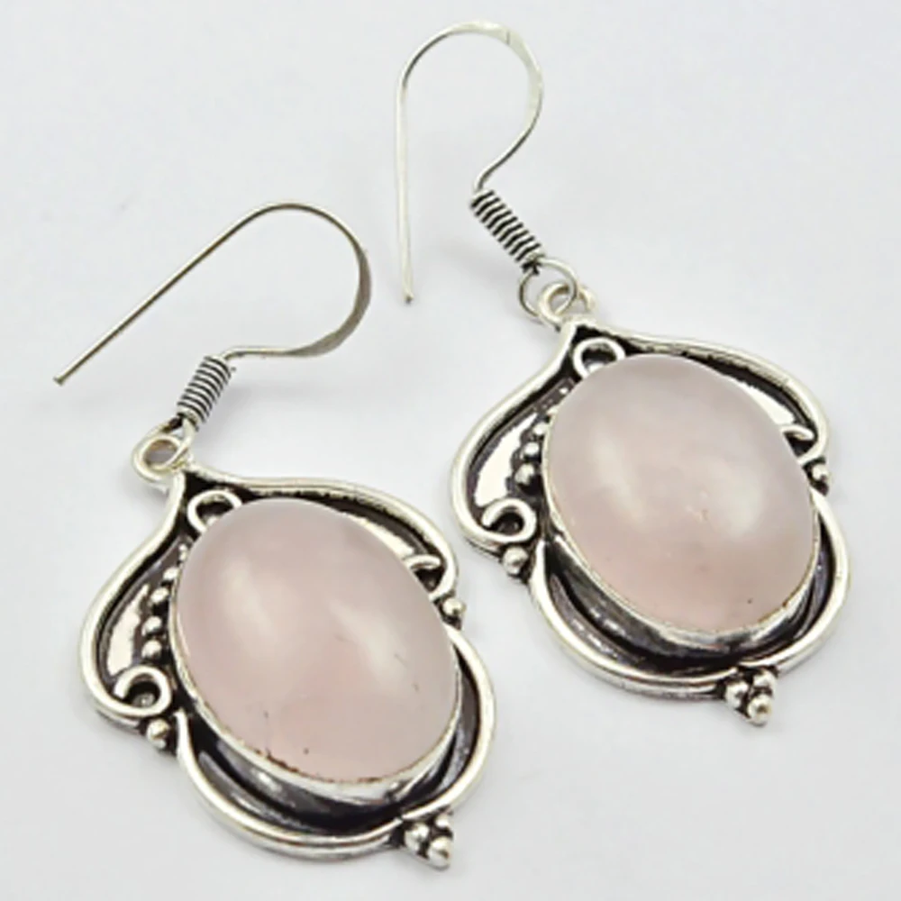 

Rose Quarts , Silver Overlay on Copper Earrings, 50 mm , E2740