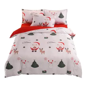 

4pcs 4Size Double-grinded Fabric Bedding Set Christmas Printing Quilt Duvet Cover Bed Sheet Pillowcase Aloe Vera Cotton