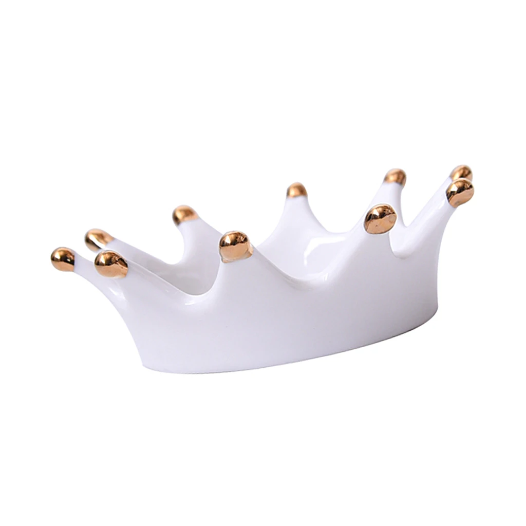 White Cermatic Crown Shape Plate Tray Jewelry Storage Showcase Ornament